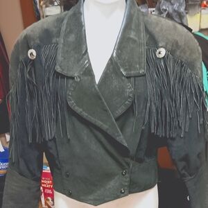 1980's leather fringe jacket size medium and black